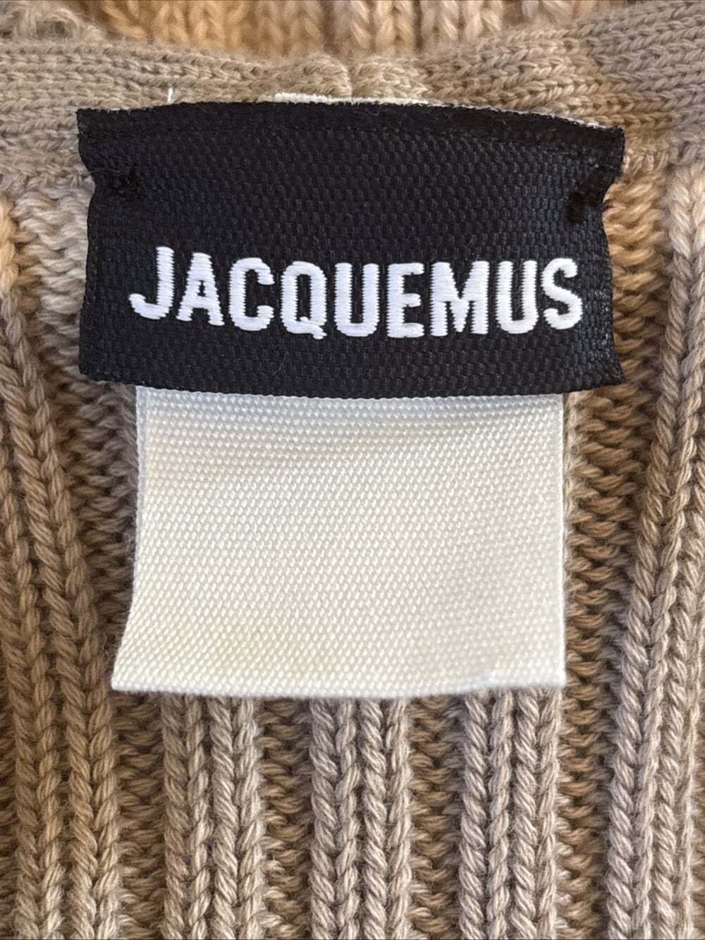 Jacquemus Beige Two Tone Balaclava Le Bonnet Cable Knit Cap Hat 100% Cotton - Picture 7 of 12